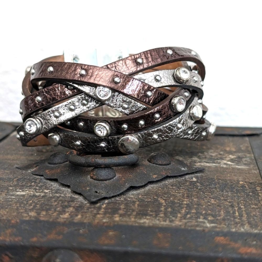 Brighton Thea Harlow Braided Leather , Swarovski Crystal Bracelet W/Dust Bag